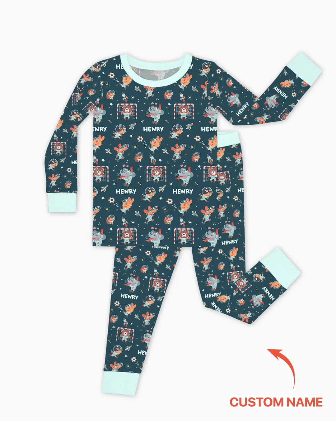 Space Soccer Bamboo Two Piece Long Sleeve Pajama Set