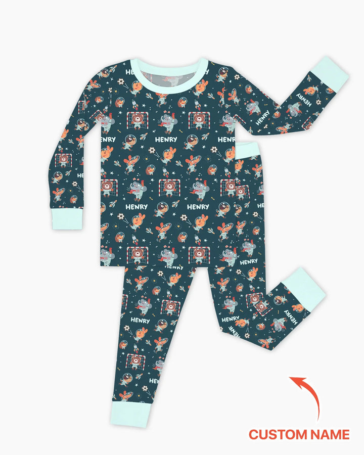 Space Soccer Bamboo Two Piece Long Sleeve Pajama Set