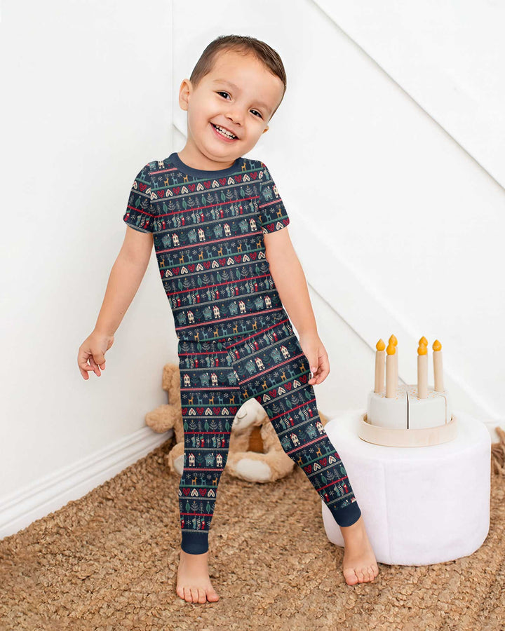 Vintage Nordic Christmas Bamboo Two Piece Short Sleeve Pajama Set