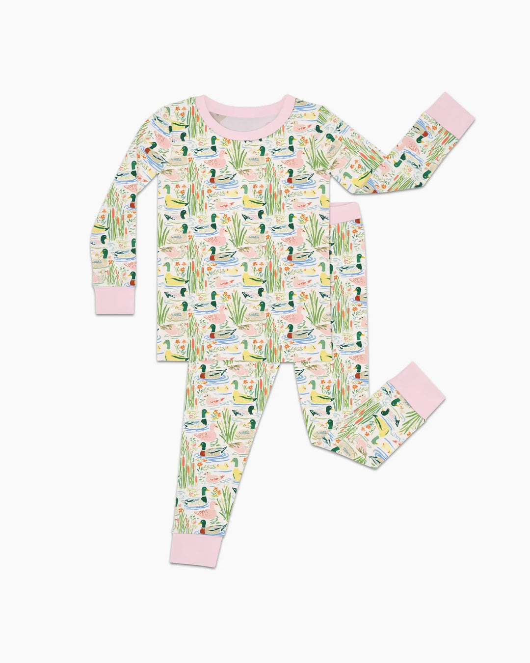 Whimsical Mallard Duck Bamboo Two Piece Long Sleeve Pajama Set