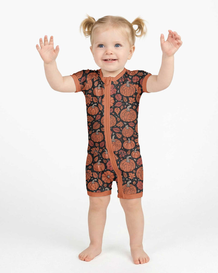 Retro Halloween Pumpkins Bamboo Shorty Zippy