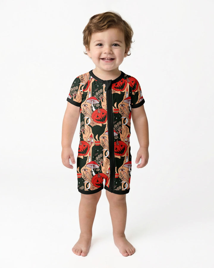 Black Cat And Pumpkin Halloween Bamboo Shorty Zippy