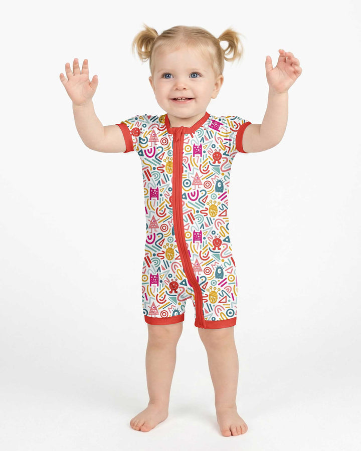 Rainbow Monster Party Bamboo Shorty Zippy