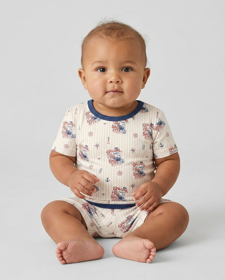 Spilling The Tea Since 1773 Family Matching Bamboo Two Piece Short Sleeve Shorts Pajama Set