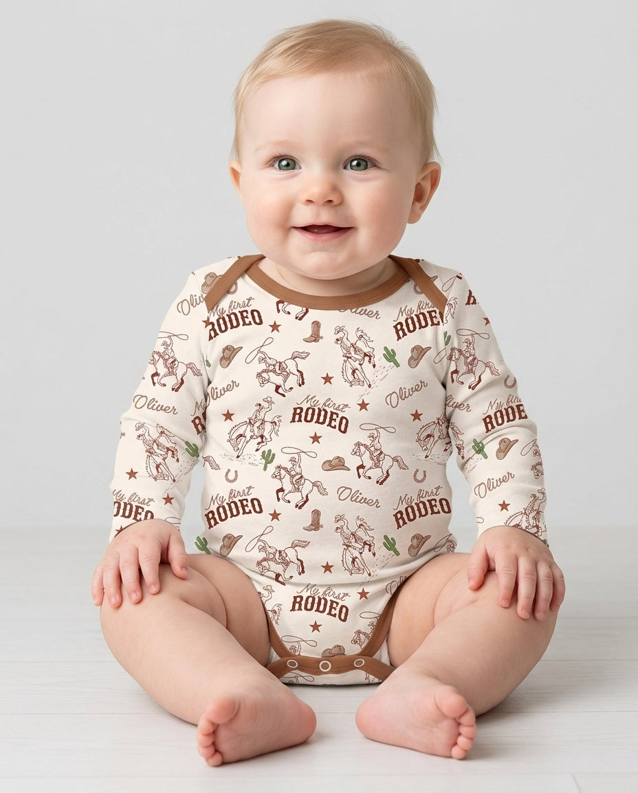 Custom Name First Rodeo Family Matching Bamboo Bodysuit