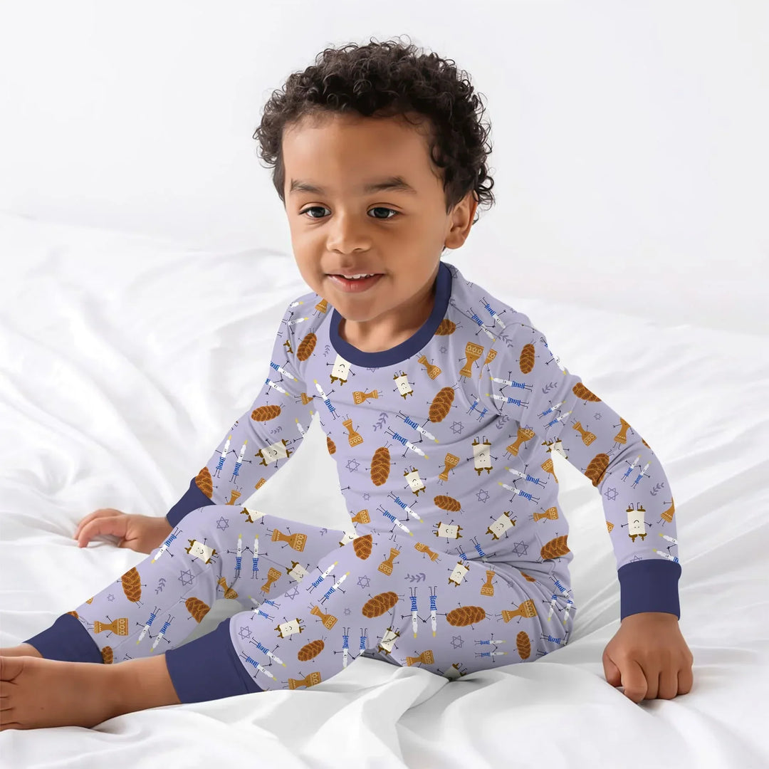 Shabbat Shalom Family Matching Bamboo Two Piece Long Sleeve Pajama Set