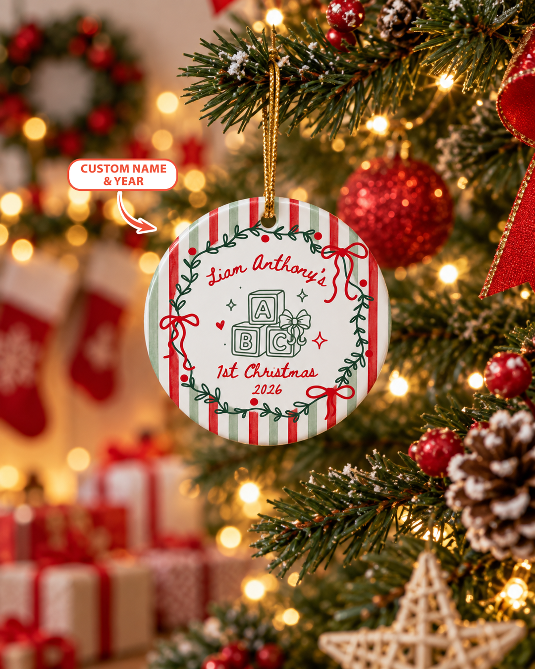Whimsical First Christmas Ceramic Ornament