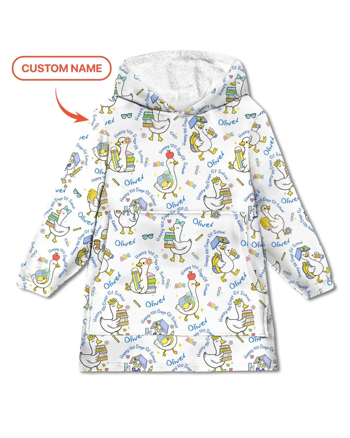 Custom Name Goose Happy 100 Days Of School Bamboo Blanket Hoodie