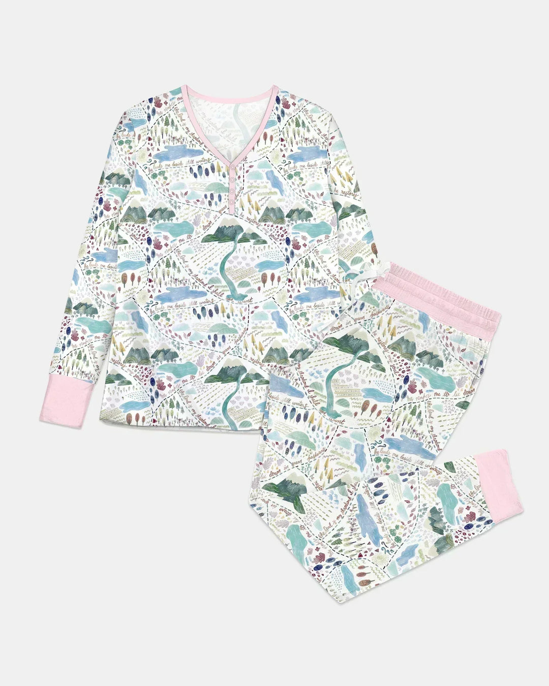 Whimsical Psalms 23 Map Bamboo Women Pajama Set