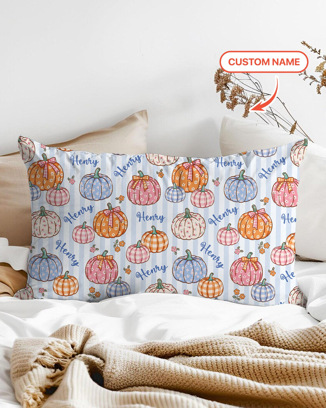 Custom Name Pumpkin Patch Bamboo Pillow Case