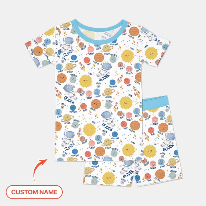 Custom Name Little's Kid into Universer Bamboo Two Piece Short Sleeve Shorts Pajama Set