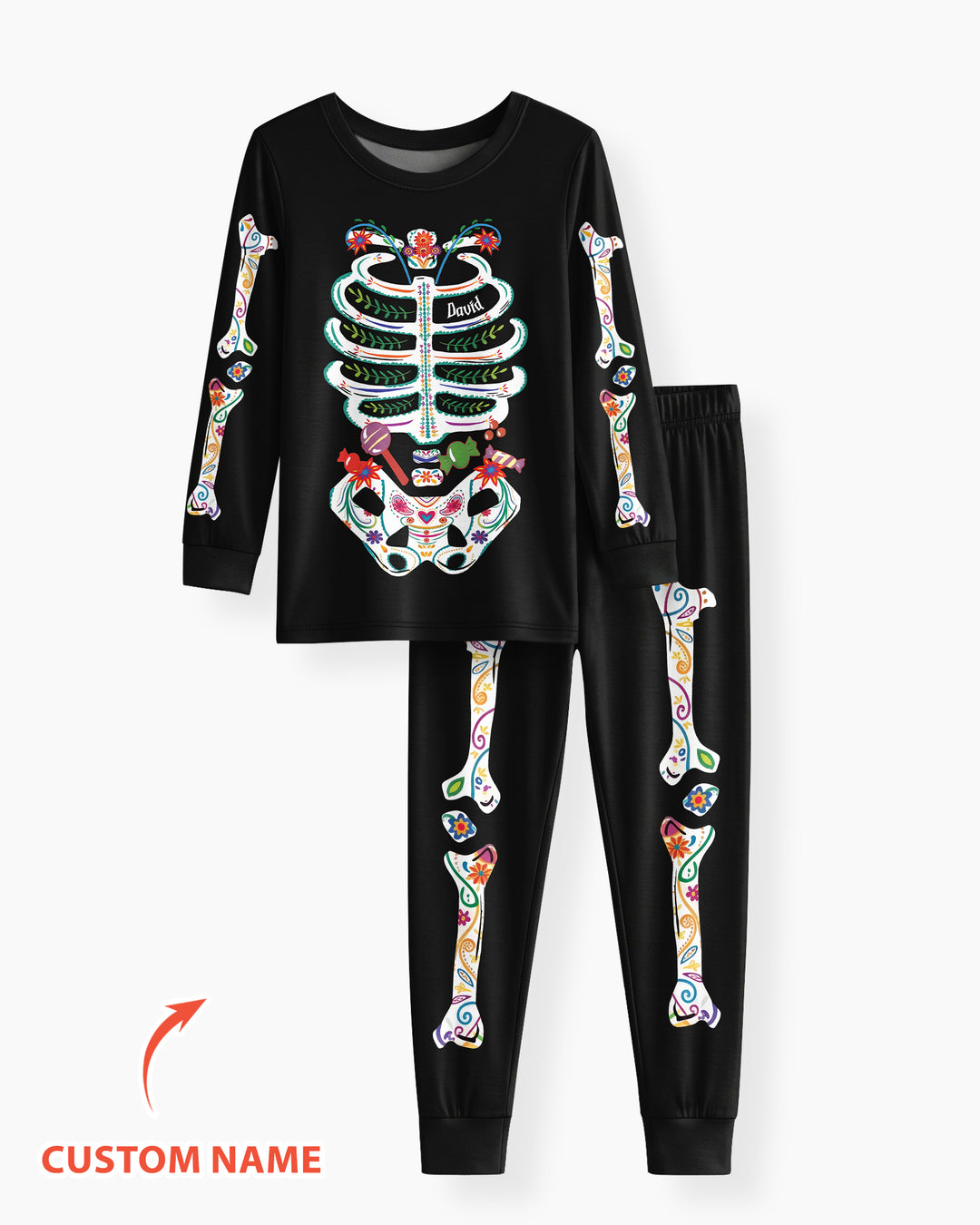 Custom Mexican Halloween Floral Skeleton Bamboo Two Piece Long Sleeve Pajama Set