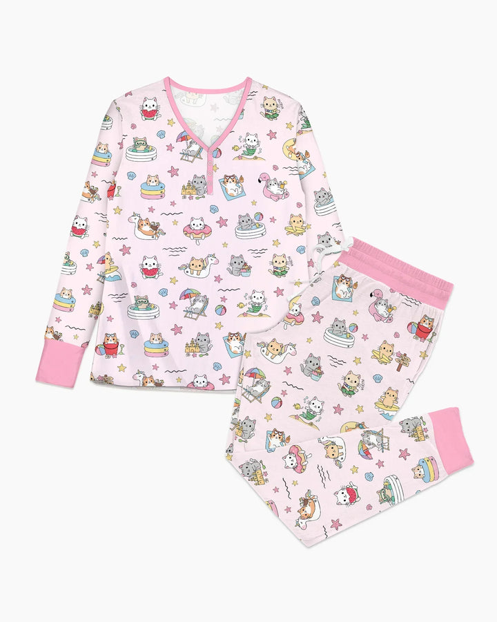 Kawaii Cats Summer Vacation Bamboo Women Pajama Set