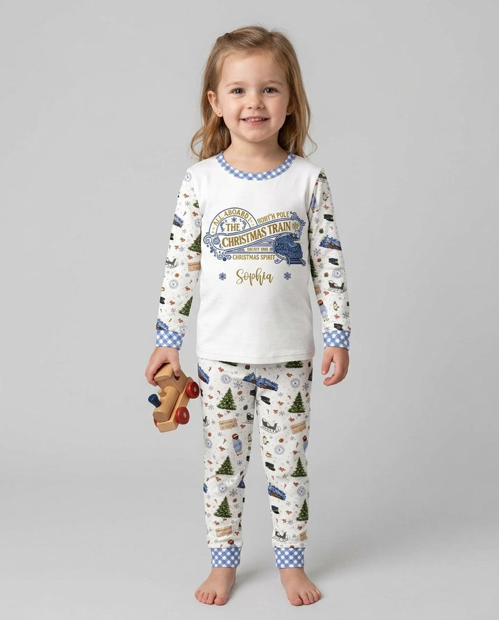 Custom Name North Pole Adventure Bamboo Two Piece Long Sleeve Pajama Set