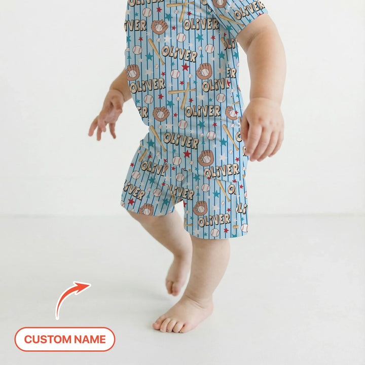 Custom name Little Baller Bamboo Two Piece Short Sleeve Shorts Pajama Set