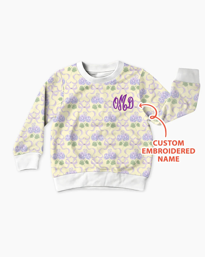 Custom Name Embroidered Hydrangea Welcome Home Bamboo Crewneck Sweatshirt