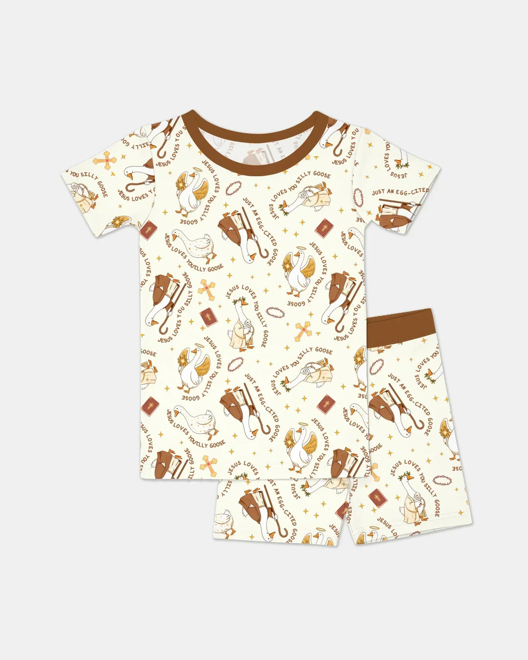 Jesus Loves You Silly Goose Bamboo Two Piece Short Sleeve Shorts Pajama Set
