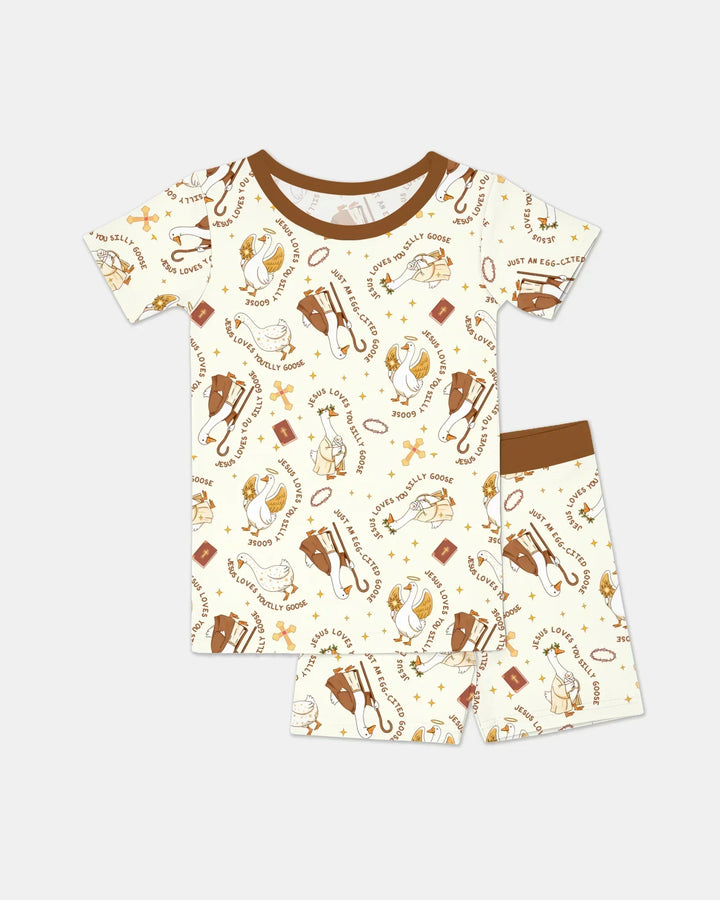 Jesus Loves You Silly Goose Bamboo Two Piece Short Sleeve Shorts Pajama Set