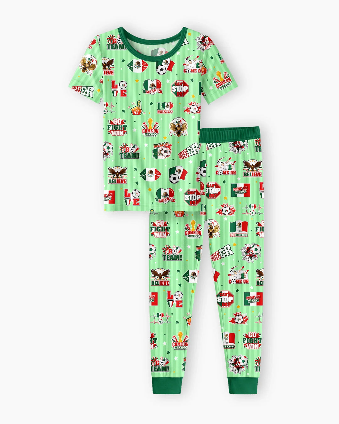 Soccer Game Day Go Team Mexico Family Matching Bamboo Two Piece Short Sleeve Pajama Set