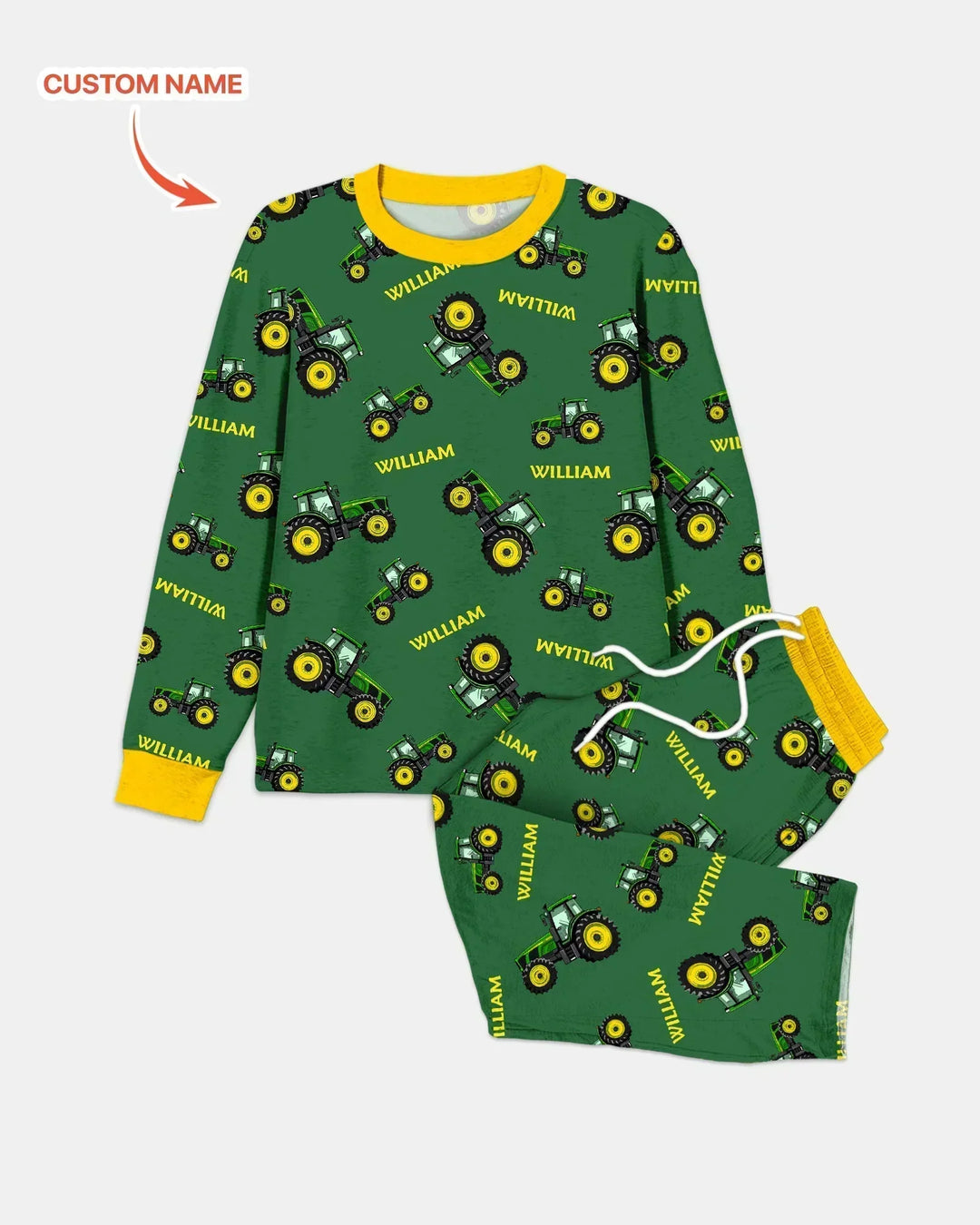 Custom Name Green Tractors Matching Daddy & Me Bamboo Men's Pajama Set
