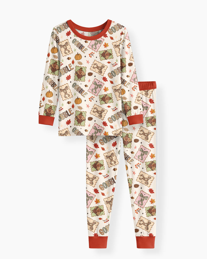 Preppy Thanksgiving Gobble Bamboo Two Piece Long Sleeve Pajama Set
