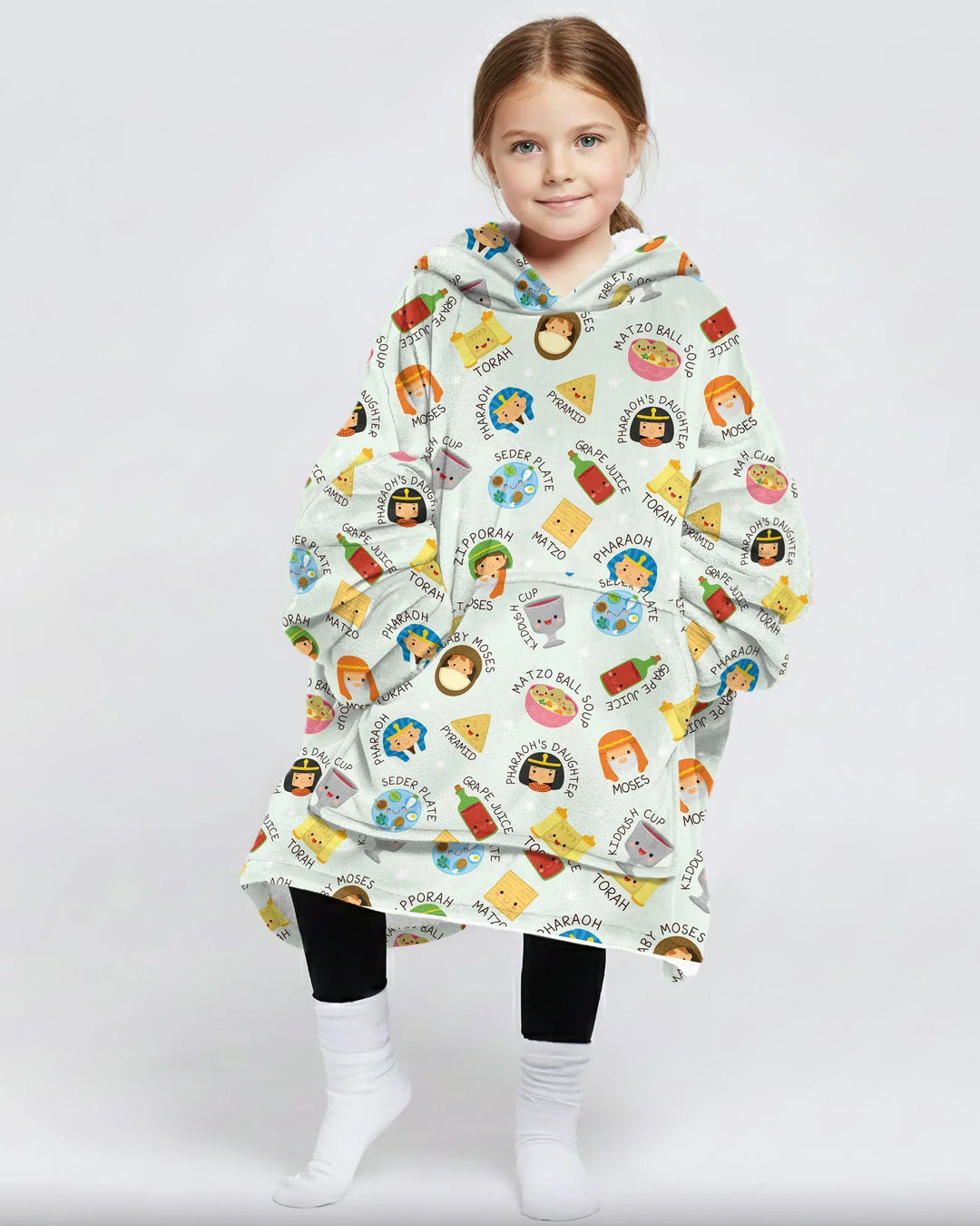 Cute Passover Characters Wearable Bamboo Blanket Hoodie