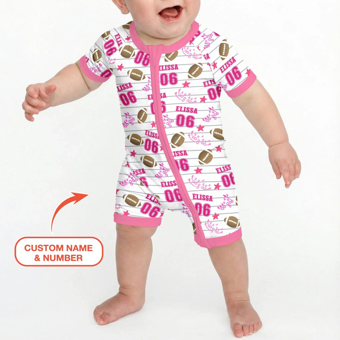 Custom Name Football Time Pink Bamboo Shorty Zippy