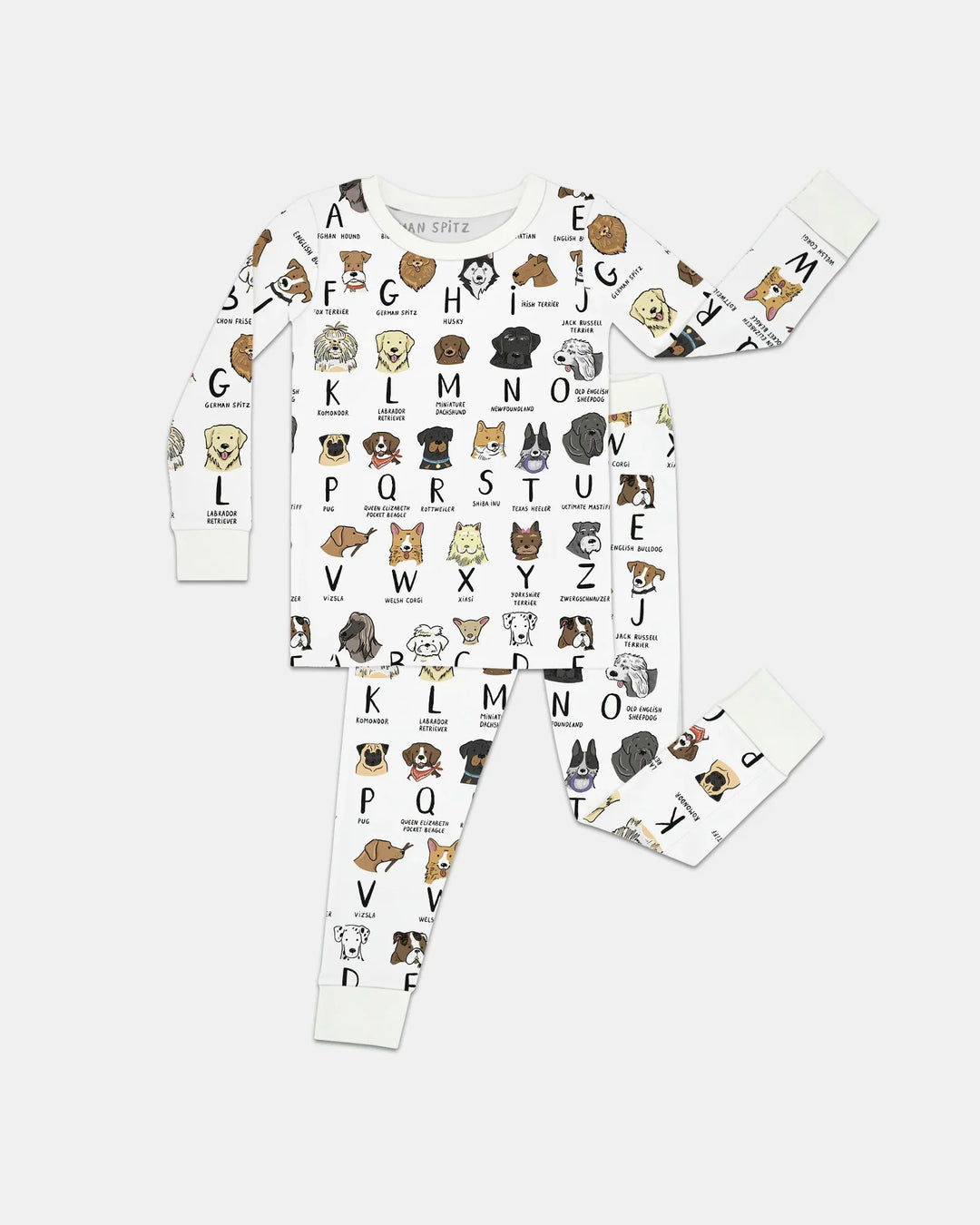 Funny Dogs Alphabet Bamboo Two Piece Long Sleeve Pajama Set