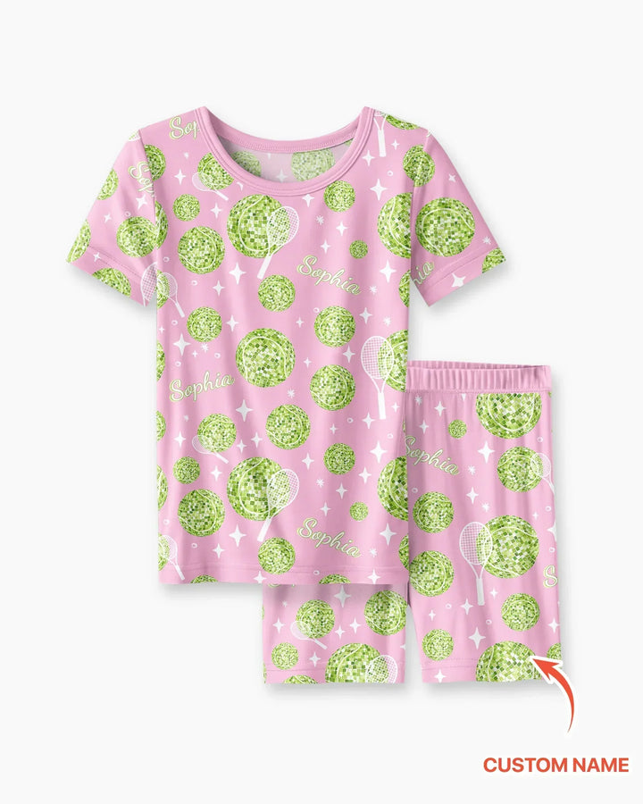 Tennis Disco Girl Party Matching Bamboo Two Piece Short Sleeve Shorts Pajama Set
