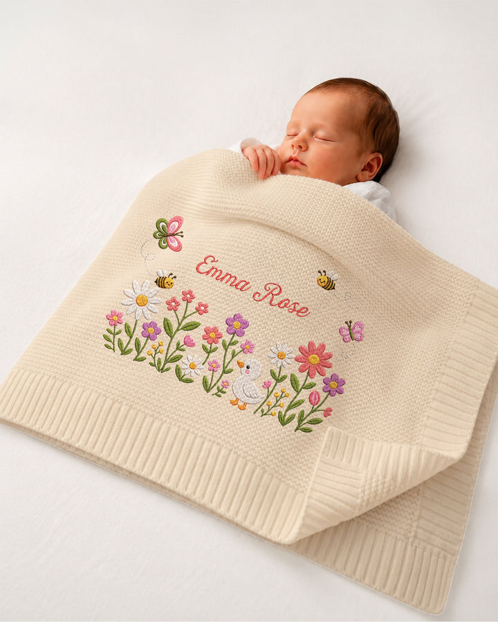 Lovely Floral Embroidered Baby Cotton Blanket