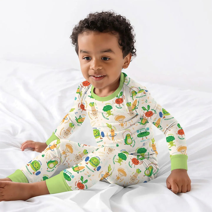 Exercise Veggie Bamboo Two Piece Long Sleeve Pajama Set
