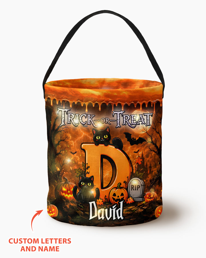Halloween Initials Spooky Ghost Trick Or Treat Led Light Bucket Bag