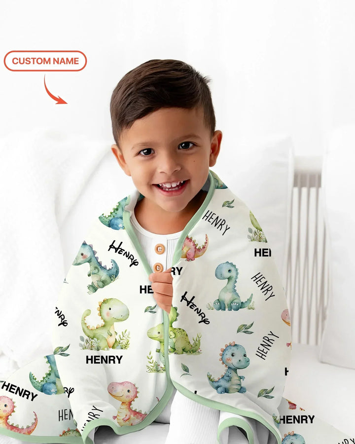 Dinosaur Custom Name Bamboo Blanket