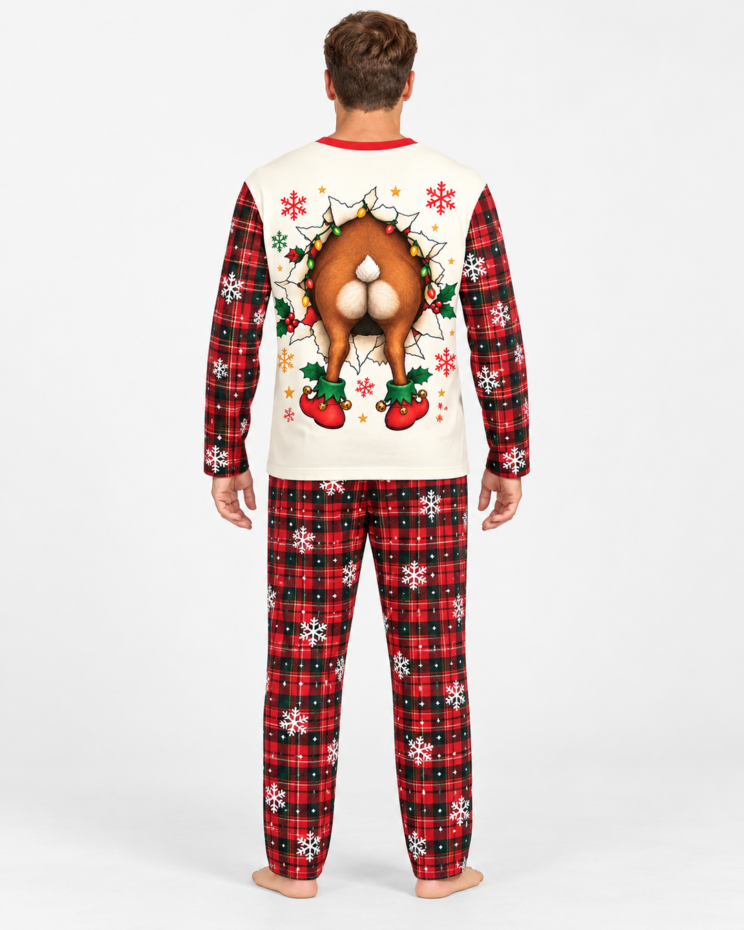Cute Reindeer in Santa Hat Bamboo Men's Pajama Set