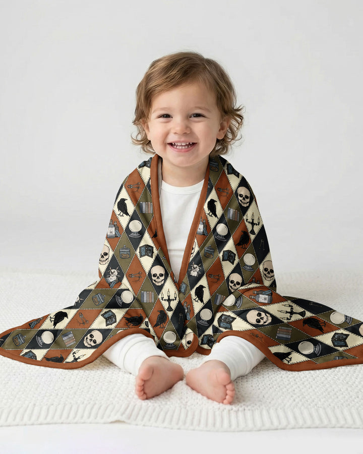 Retro Gothic Halloween Patchwork Bamboo Blanket