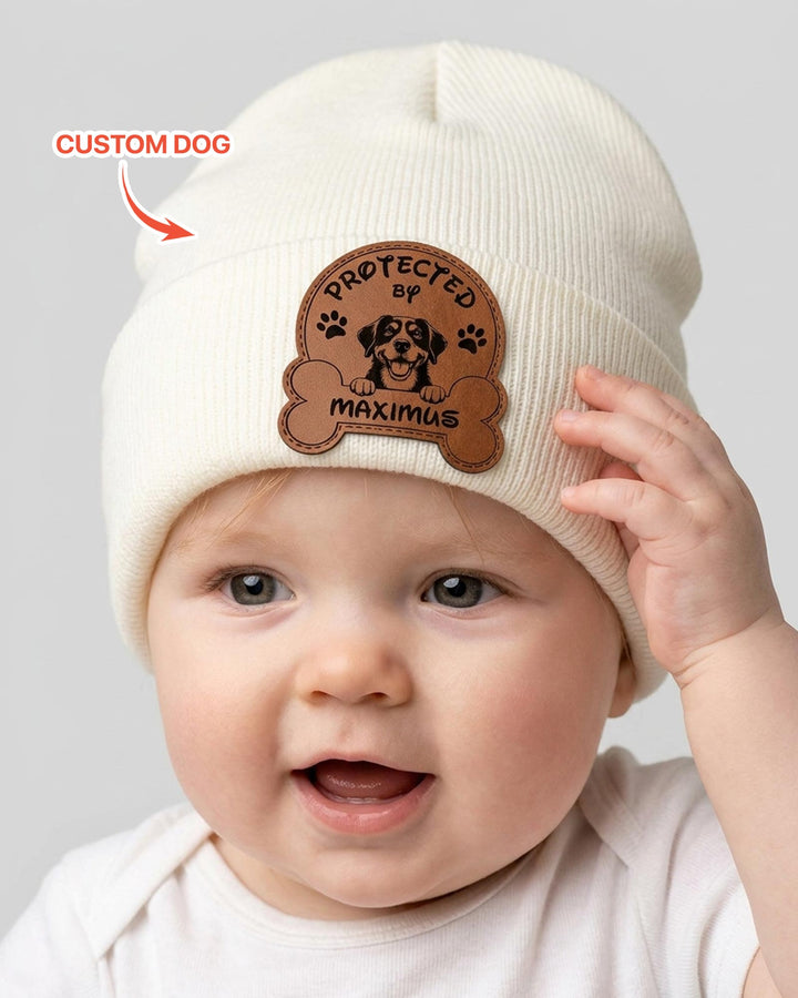 Personalized Protected By Leather Patch Beanie