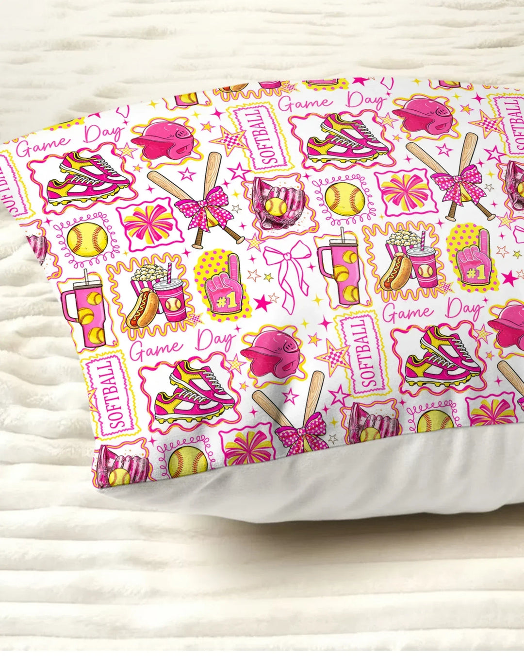 Pink Softball Game Day Bamboo Pillow Case