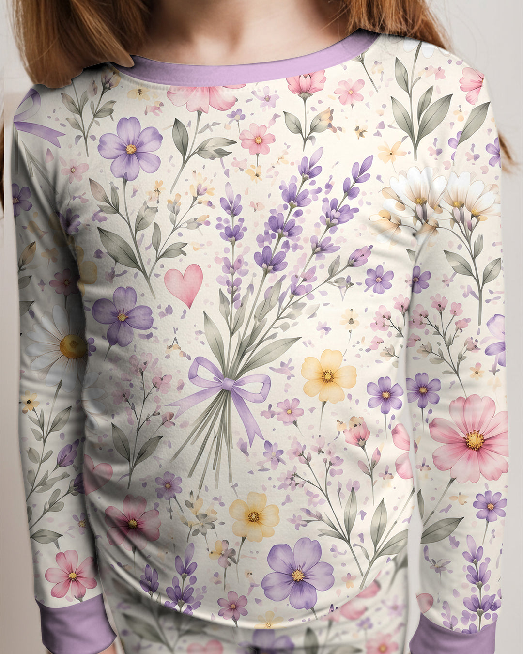 Lavender Wildflower Pastel Floral Bamboo Two Piece Long Sleeve Pajama Set