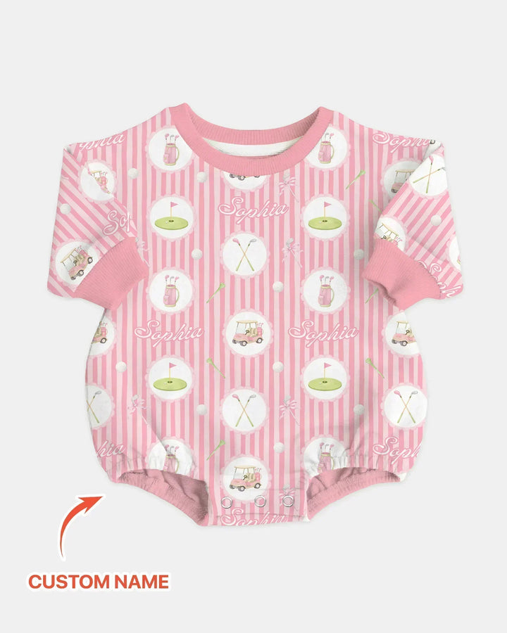Custom Name Pink Golf Girl Bamboo Bubble Romper