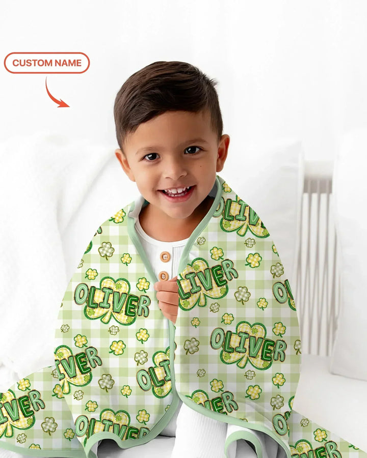 Lucky Shamrock Custom Name Bamboo Blanket