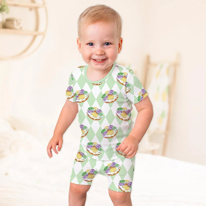 Mardi Gras Donut Bamboo Two Piece Short Sleeve Shorts Pajama Set