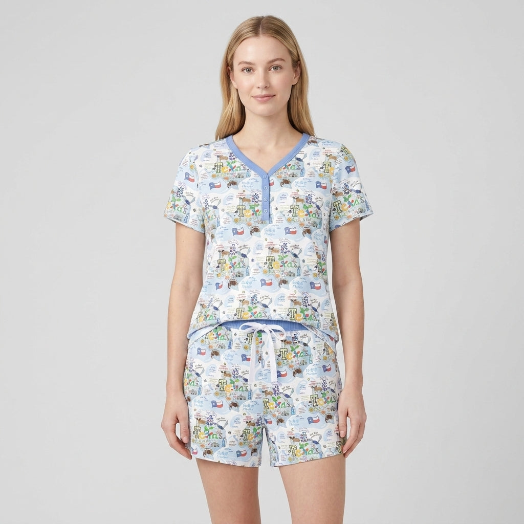 Texas Map Family Matching Bamboo Women Short Sleeve Short Pajama Set