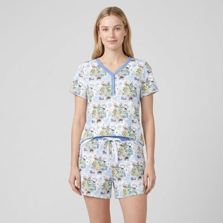 Texas Map Family Matching Bamboo Women Short Sleeve Short Pajama Set