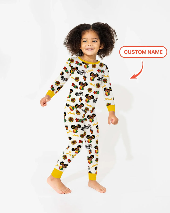 Custom Name Bloom in Freedom Bamboo Two Piece Long Sleeve Pajama Set