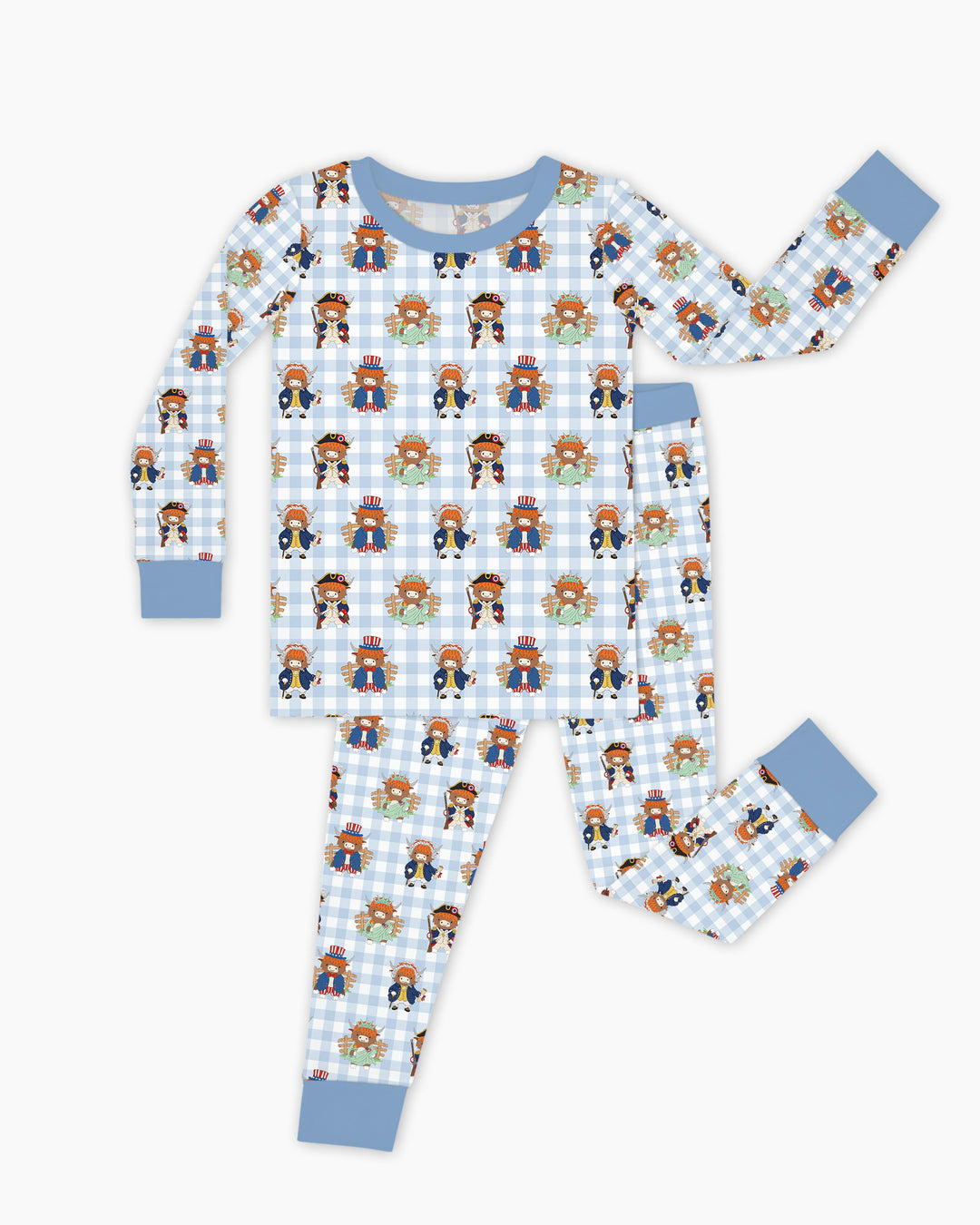 Patriotic 4th of July Highland Cow Bamboo Two Piece Long Sleeve Pajama Set