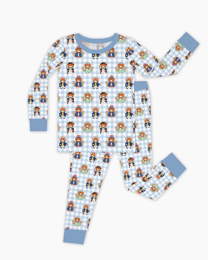 Patriotic 4th of July Highland Cow Bamboo Two Piece Long Sleeve Pajama Set