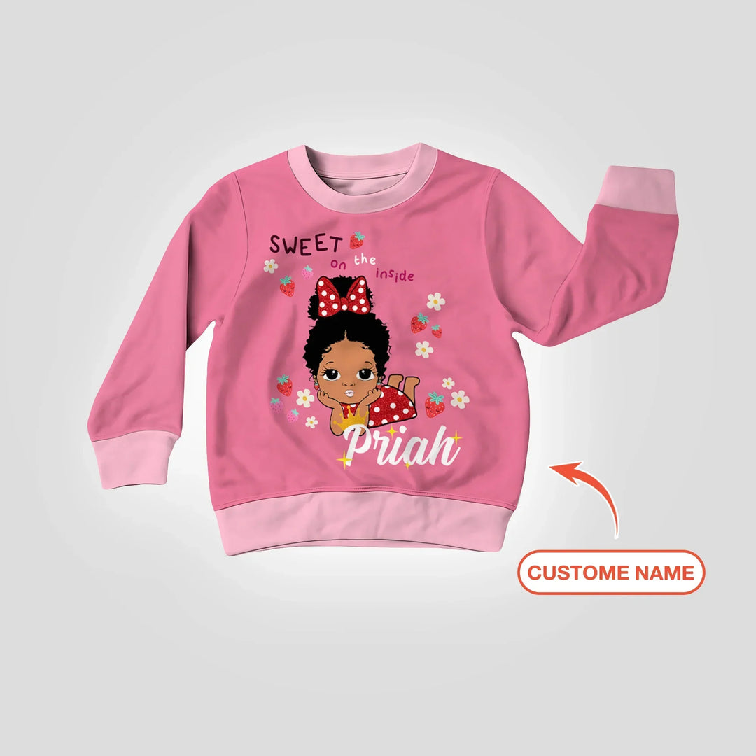 Custom Name Strawberry Girl Bamboo Crewneck Sweatshirt