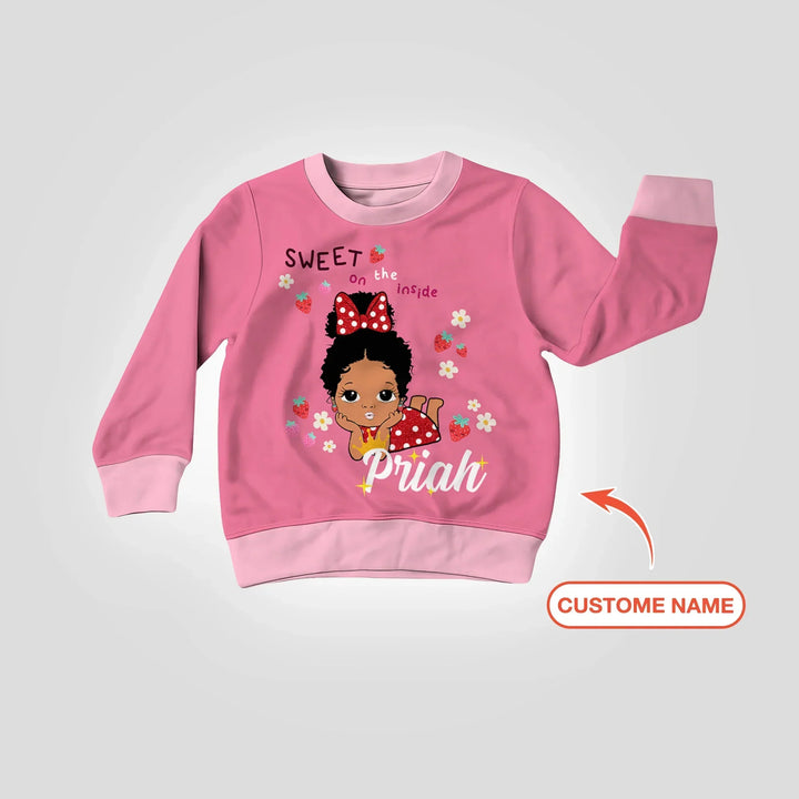Custom Name Strawberry Girl Bamboo Crewneck Sweatshirt