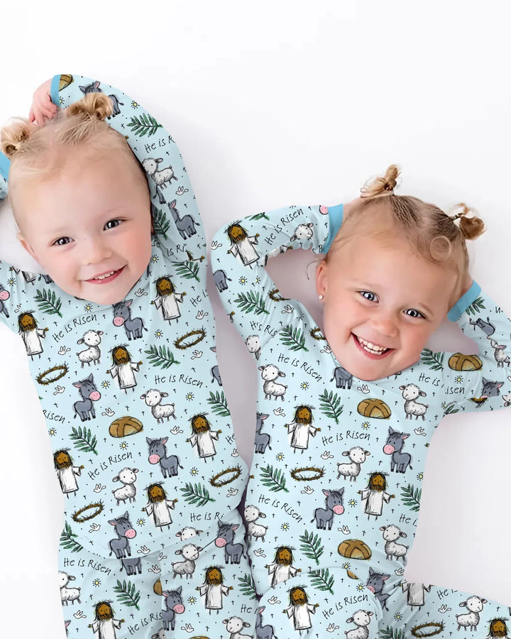He Is Risen Easter Family Matching Bamboo Two Piece Long Sleeve Pajama Set