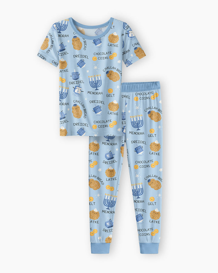 Family Hanukkah Matching Bamboo Two Piece Short Sleeve Pajama Set
